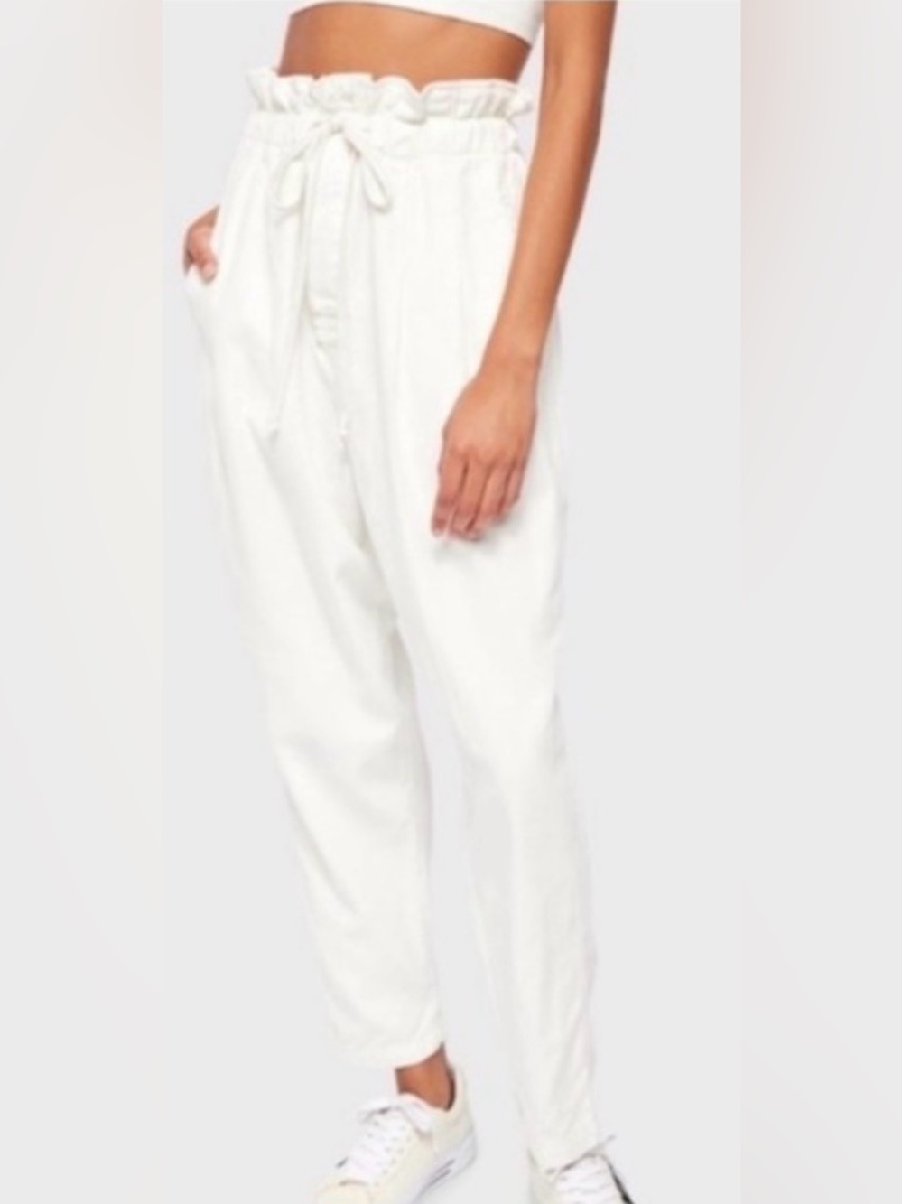 NWOT Free People White Margate pleated paper bag trousers pants boho